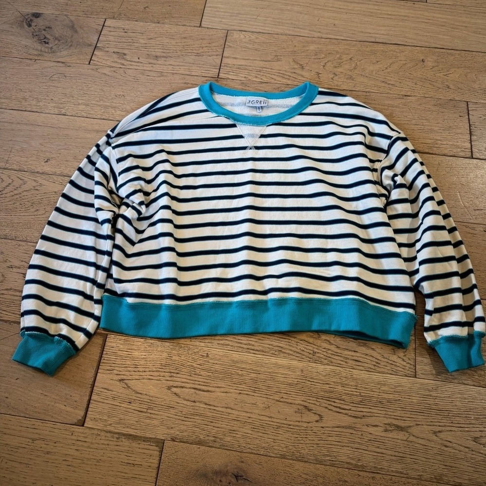 The Greii Striped‎ Sweatshirt Women's Crew Neck Long Sleeve Pullover Top (1349)